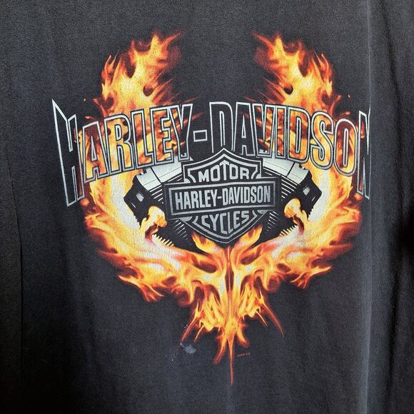 Harley Davidson vintage double sided graphic tee Mens XL Y2K Flaming engine fire - Picture 3 of 6
